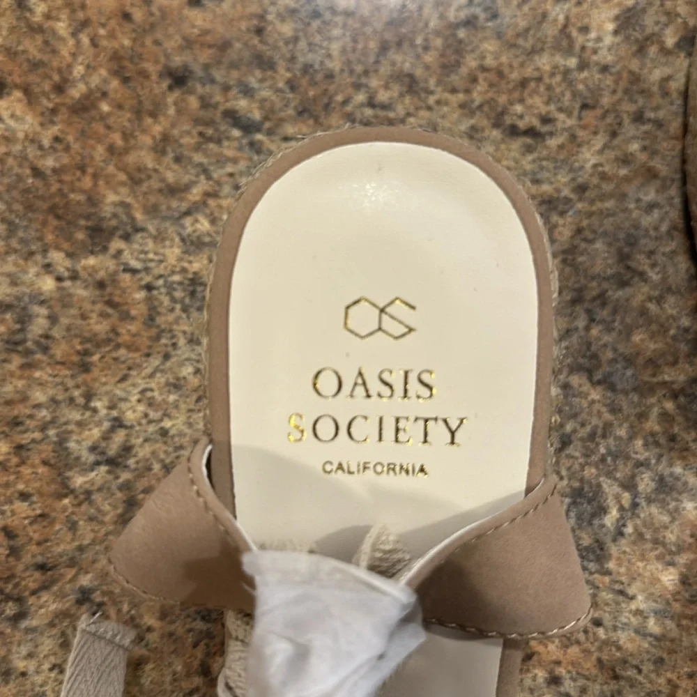 Oasis Society Espadrille Wedge Size 10 Cedar Wood Closed Toe Lace Up Open Back - Picture 8 of 14